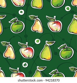 seamless texture of apples and pears. Seamless cute retro background apple pear pattern in vector 