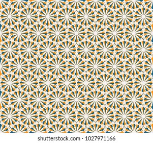 Seamless texture with arabic geometric ornament. Vector mosaic hexagonal pattern