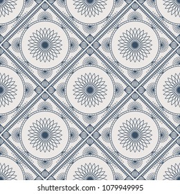 Seamless texture with arabic geometric ornament. Vector vintage lineart pattern