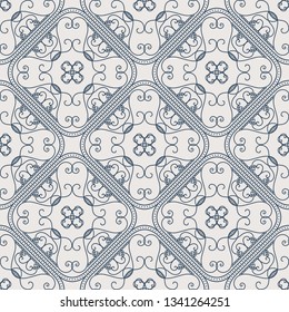 Seamless texture with arabic geometric ornament. Vector vintage lineart pattern