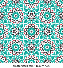 Seamless texture with arabic geometric ornament. Vector asian mosaic pattern with alternating decorative elements
