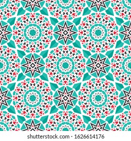 Seamless texture with arabic geometric ornament. Vector asian mosaic pattern with alternating decorative elements