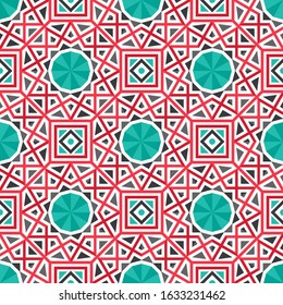 Seamless texture with arabic geometric ornament. Vector asian mosaic pattern with alternating decorative elements