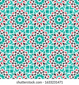 Seamless texture with arabic geometric ornament. Vector asian mosaic pattern with alternating decorative elements