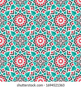 Seamless texture with arabic geometric ornament. Vector asian mosaic pattern with alternating decorative elements