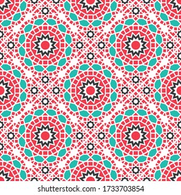 Seamless texture with arabic geometric ornament. Vector asian mosaic pattern with alternating decorative elements