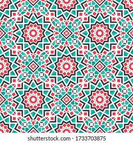 Seamless texture with arabic geometric ornament. Vector asian mosaic pattern with alternating decorative elements