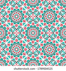 Textura sin foco con ornamento geométrico árabe. Patrón de mosaico de asia vectorial con elementos decorativos alternos