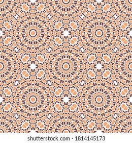 Seamless texture with arabic geometric ornament. Vector asian mosaic pattern with alternating decorative elements. Abstract design for textile and cloth