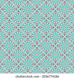 Seamless texture with arabic geometric ornament. Vector asian mosaic pattern with alternating decorative elements