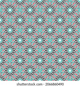 Seamless texture with arabic geometric ornament. Vector asian mosaic pattern with alternating decorative elements