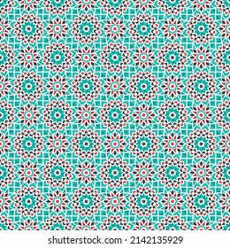 Seamless texture with arabic geometric ornament. Vector asian mosaic pattern with alternating decorative elements