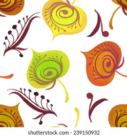 Seamless texture with autumn leaves and flowers. Vector illustration.