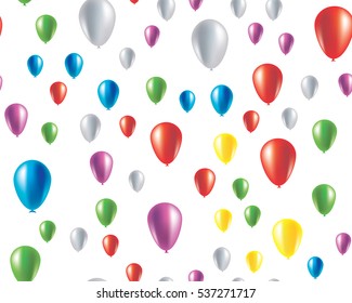 seamless texture, background with beautiful, multi colored, transparent balloons. Congratulation to the holiday. Greeting card with colorful balls. Vector illustration of isolated balloons of colored