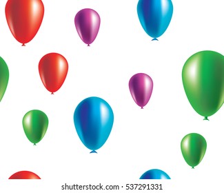 seamless texture, background with beautiful, multi colored, transparent balloons. Congratulation to the holiday. Greeting card with colorful balls. Vector illustration of isolated balloons of colored