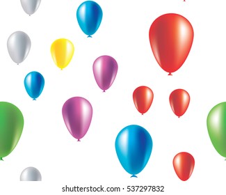 seamless texture, background with beautiful, multi colored, transparent balloons. Congratulation to the holiday. Greeting card with colorful balls. Vector illustration of isolated balloons of colored