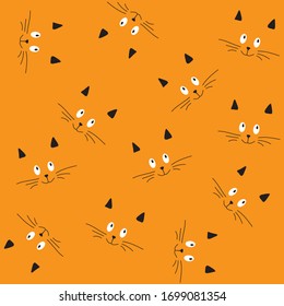Seamless texture background cats. Cartoon cats faces wallpaper. Funny animals texture