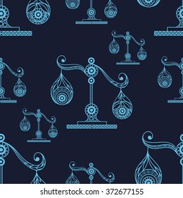 Seamless texture  (background) with lace pattern (with Libra). For design: cloth, web, wallpaper, wrapping. Zodiac, Horoscope and astrology (astronomy)-symbol. Vector illustration.