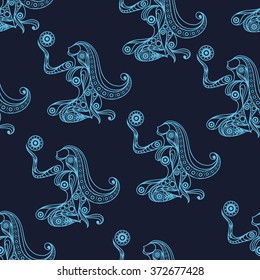 Seamless texture  (background) with lace pattern (with Virgo). For design: cloth, web, wallpaper, wrapping. Zodiac, Horoscope and astrology (astronomy)-symbol. Vector illustration.