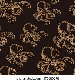 Seamless texture  (background) with lace pattern (with Scorpio). For design: cloth, web, wallpaper, wrapping. Zodiac, horoscope and astrology (astronomy)-symbol. Vector illustration.