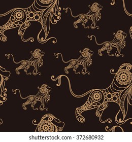 Seamless texture  (background) with lace pattern (with Leo). For design: cloth, web, wallpaper, wrapping. Zodiac, horoscope and astrology (astronomy)-symbol. Vector illustration.