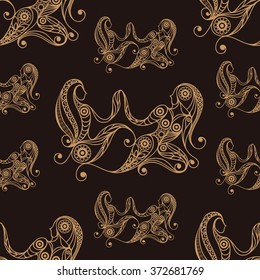 Seamless texture  (background) with lace pattern (with Gemini). For design: cloth, web, wallpaper, wrapping. Zodiac, horoscope and astrology (astronomy)-symbol. Vector illustration.