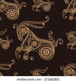Seamless texture  (background) with lace pattern (with Capricorn). For design: cloth, web, wallpaper, wrapping. Zodiac, horoscope and astrology (astronomy)-symbol. Vector illustration.