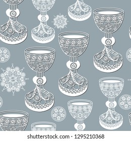 Seamless (texture) background with occult symbols. Suitable for textile, wallpapers, print, wrapping, scrapbooking, book cover, cloth design. Vector illustration.