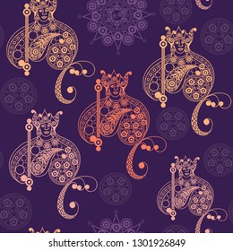 Seamless (texture) background with occult symbols. Suitable for textile, wallpapers, print, wrapping, scrapbooking, book cover, cloth design. Vector illustration.
