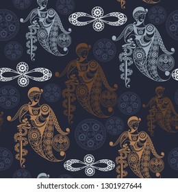 Seamless (texture) background with occult symbols. Suitable for textile, wallpapers, print, wrapping, scrapbooking, book cover, cloth design. Vector illustration.