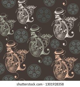 Seamless (texture) background with occult symbols. Suitable for textile, wallpapers, print, wrapping, scrapbooking, book cover, cloth design. Vector illustration.