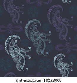 Seamless (texture) background with occult symbols. Suitable for textile, wallpapers, print, wrapping, scrapbooking, book cover, cloth design. Vector illustration.