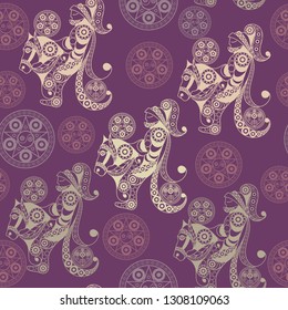 Seamless (texture) background with occult symbols. Suitable for textile, wallpapers, print, wrapping, scrapbooking, book cover, cloth design. Vector illustration.