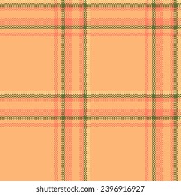 Seamless texture background of tartan plaid textile with a fabric pattern check vector in orange and red colors.