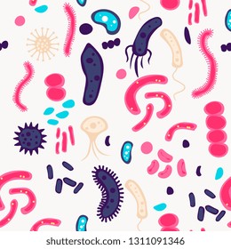 Seamless texture with bacterias and germs. Vector seamless pattern illustration