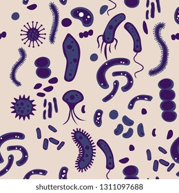 Seamless texture with bacterias and germs. Vector seamless pattern illustration