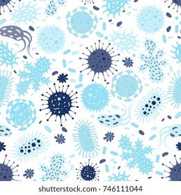 Seamless Texture With Bacterias And Germs. Vector Seamless Pattern Illustration