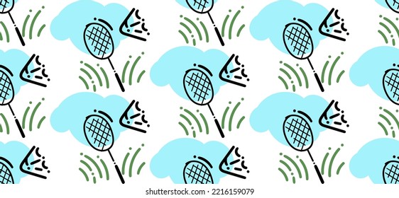 Seamless texture of badminton rackets with shuttlecocks, vector quality