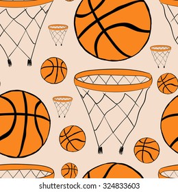 Seamless texture with basketball rings and balls
