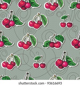 Seamless texture. beautiful delicious cherries, bright berries. Cherries - seamless vector pattern 