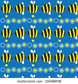 Seamless texture of the bees that gather honey / Cheerful bee