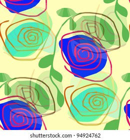 seamless texture of beige flowers hypnosis circles with a branch of foliage