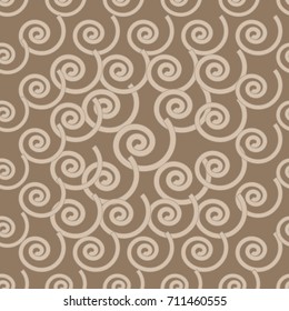 Seamless texture. Beige spirals on an dark brown background