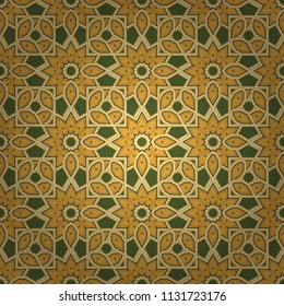Seamless texture in beige, yellow and green colors. Beautiful vector kaleidoscope seamless pattern. Multicolor mosaic texture. Unique kaleidoscope design. Abstract kaleidoscope background.