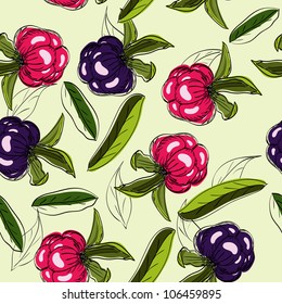 Seamless texture with berries and leaves. Vector illustration EPS8