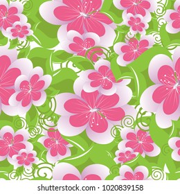 Seamless texture big pink flowers. Vector illustration.