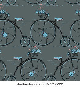 Seamless texture with bike. Modern flat design with bicycle. Repeated pattern. 