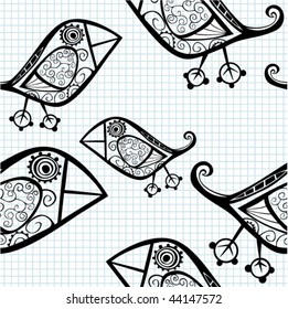 seamless texture with bird on square paper