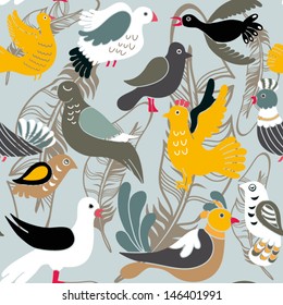 Seamless texture with birds and feathers/beige. Seamless pattern can be used for wallpaper, pattern fills, web page background,surface textures. Gorgeous seamless background.