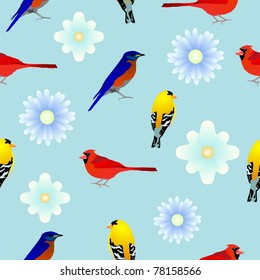 seamless texture with birds and flowers